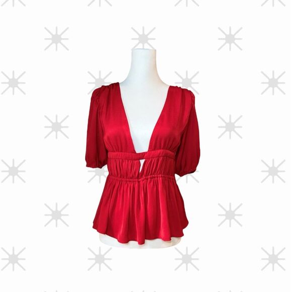 Anthropologie Dolan Cut-out Silky Red V Neck - Picture 5 of 12